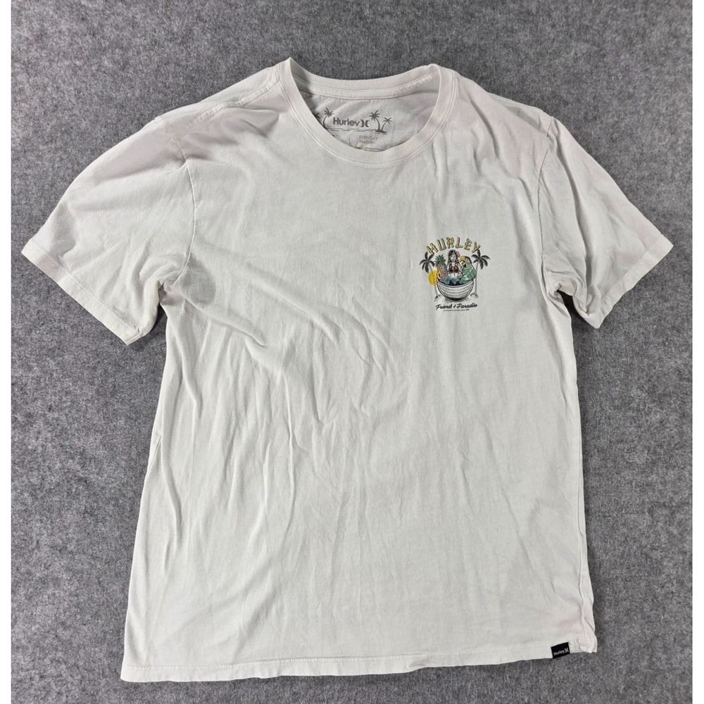 Hurley Mens Medium White Graphic Crew Neck Short Sleeve T-Shirt Friends Tiki